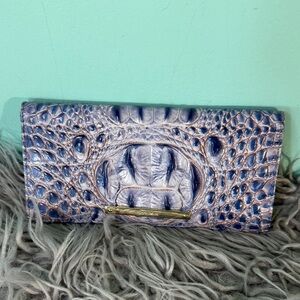 Brahmin Ady Leather Iridescent Blue Embossed Wallet